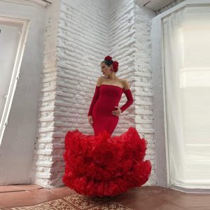 Robe Espagnole Satinée Rouge de Bal Ou de Mariage