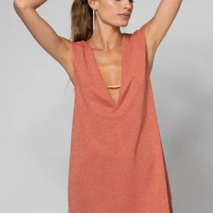 ROBE COURTE DÉCOLLETÉ EN V NOA LUREX COPPER