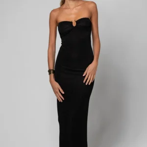 ROBE LONGUE BUSTIER AVEC BIJOU LANA LUREX BLACK