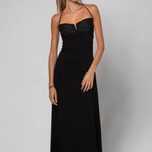ROBE LONGUE BUSTIER AVEC DÉTAILS STRASS LAORA NOIRE
