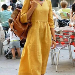 Robe d&rsquo;Été en Lin Chic à Manches Trois Quarts