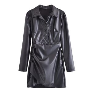 Robe Chemise Simili Cuir