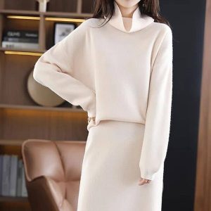 Longue Robe Pull Composée à Col Haut