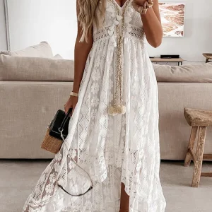 Robe bohème asymétrique blanche